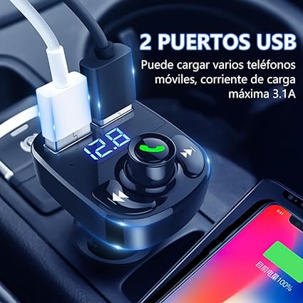 TRANSMISOR BLUETOOTH CON CARGA RÁPIDA PARA CARRO